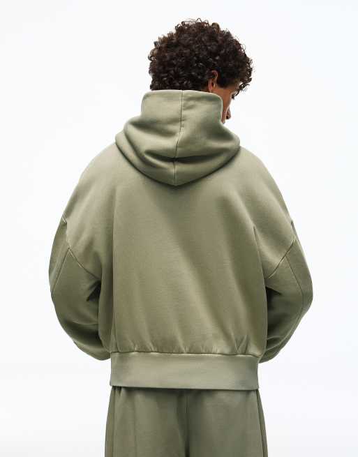 Bershka - Sweat à capuche coupe carrée - Kaki délavé, 4 de 4