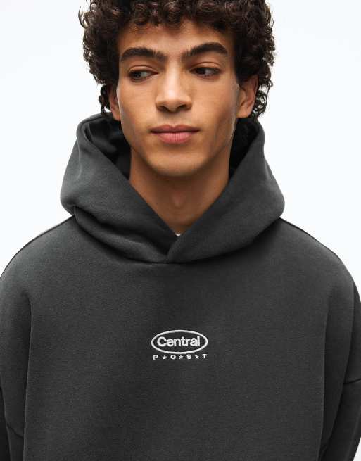 Bershka - Sweat à capuche coupe carrée - Noir délavé, 3 de 4