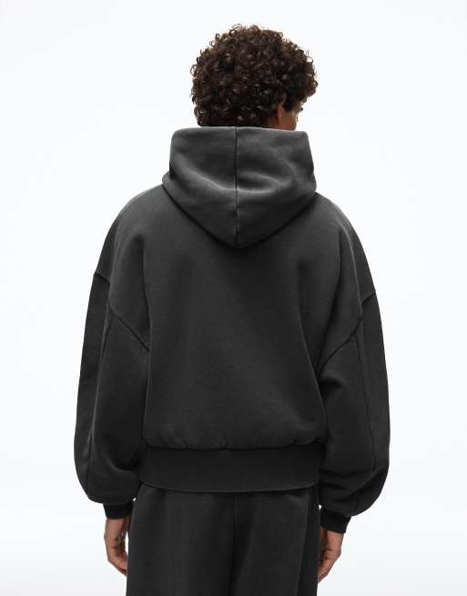 Bershka - Sweat à capuche coupe carrée - Noir délavé, 4 de 4