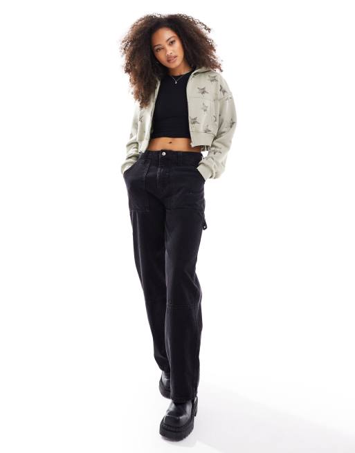 Sweat à Capuche Femme GAP - Gris Léger Avec Étoile Dorée - Taille M - Coupe Courte - Neuf Sans Étiquettes