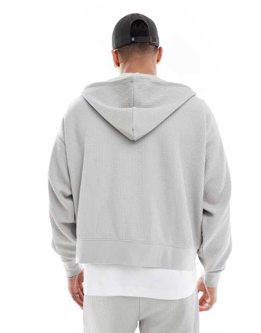 Bershka - Sweat à capuche court d'ensemble coupe carrée en crépon - Gris clair, 2 de 4