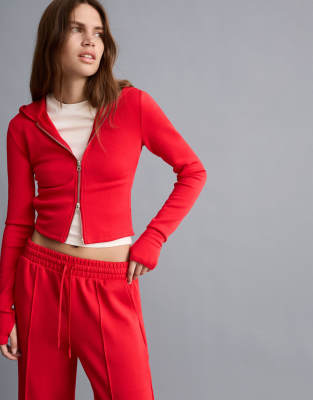 Sweat à capuche en modal mélangé à fermeture éclair - Rouge L