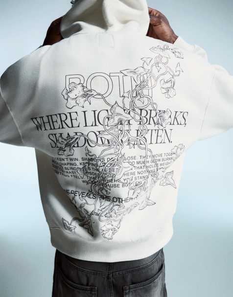 Bershka - Sweat à capuche imprimé - Blanc - view 1