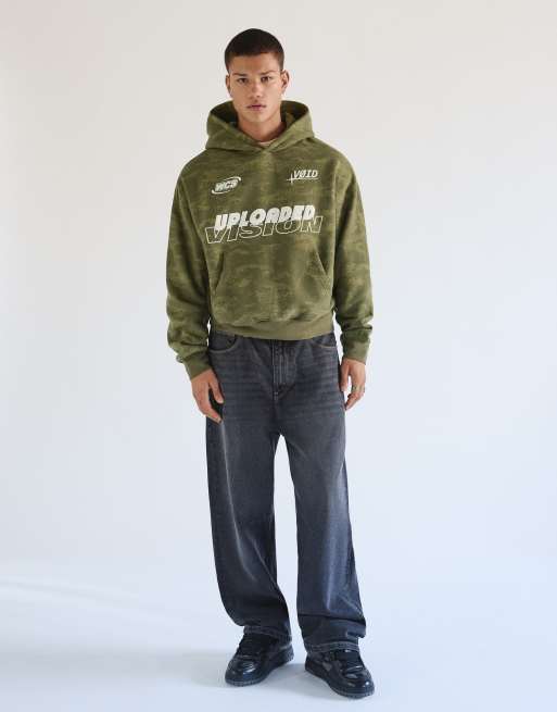 Bershka sweat à capuche imprimé kaki, 2 de 6