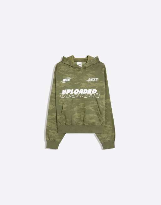 Bershka sweat à capuche imprimé kaki, 5 de 6