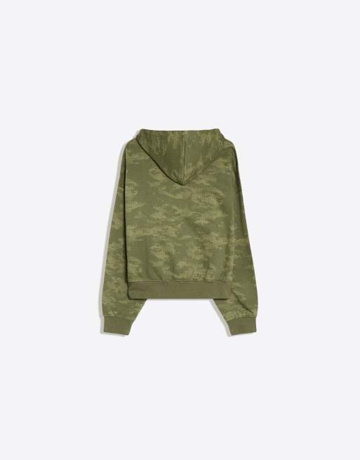 Bershka sweat à capuche imprimé kaki, 6 de 6