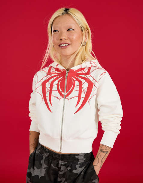 Bershka sweat à capuche imprimé Spider-Man blanc - view 1