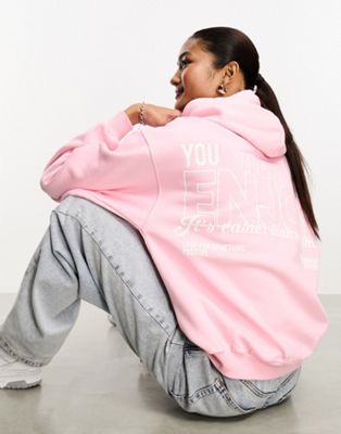 Bershka slogan front oversized hoodie in pink - ASOS Price Checker