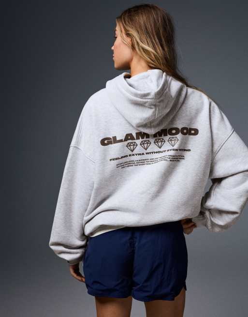 Bershka sweat à capuche oversize imprimé gris clair, 3 de 5