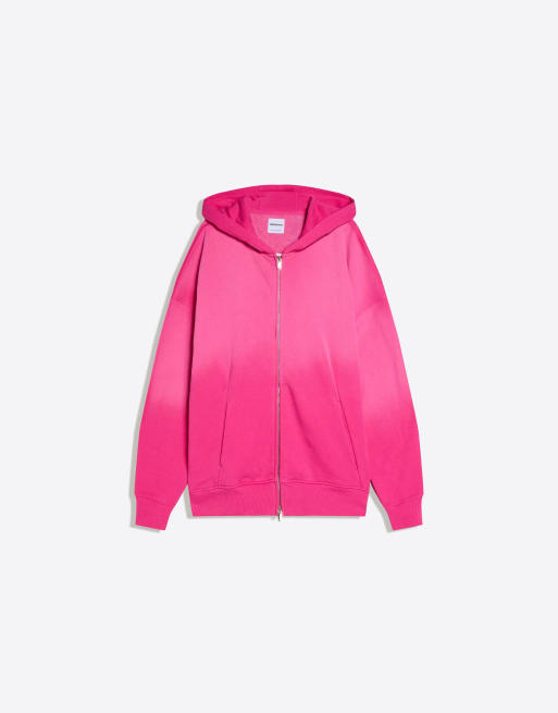 Bershka - Sweat à capuche oversize zippé - Rose vif, 3 de 4