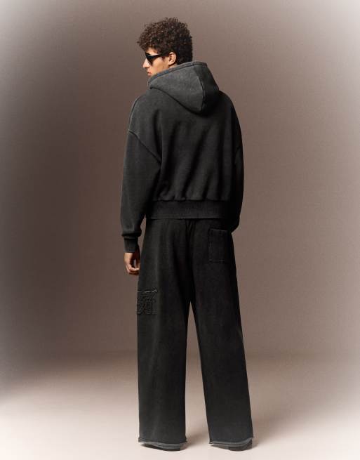 Bershka - Sweat à capuche zippé coupe carrée - Noir délavé, 4 de 4