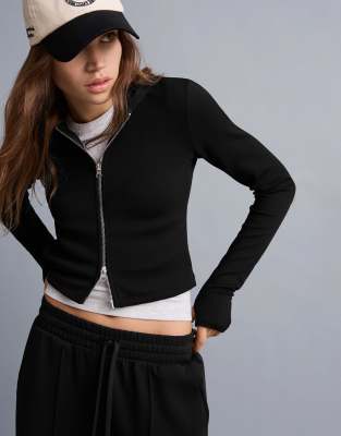 Sweat à capuche zippé en modal mélangé à fermeture éclair - Noir M