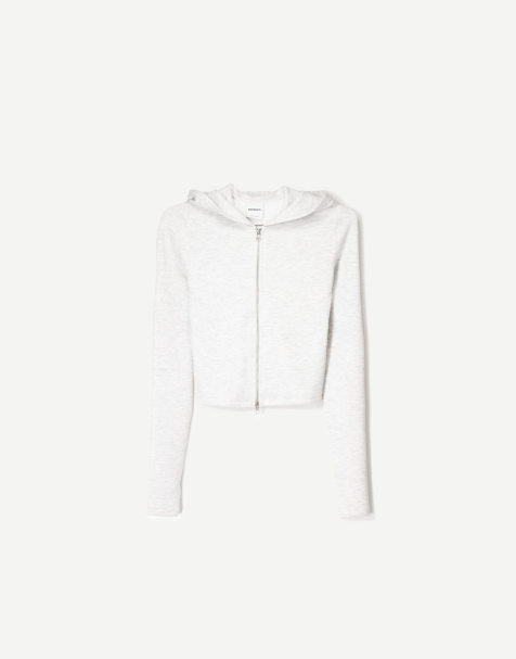 Bershka - Sweat à capuche zippé en modal mélangé - Gris clair - view 1