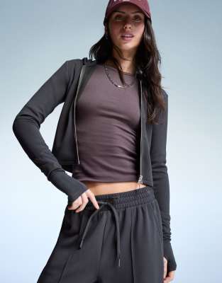 Bershka - Sweat à capuche zippé en modal mélangé - Gris foncé