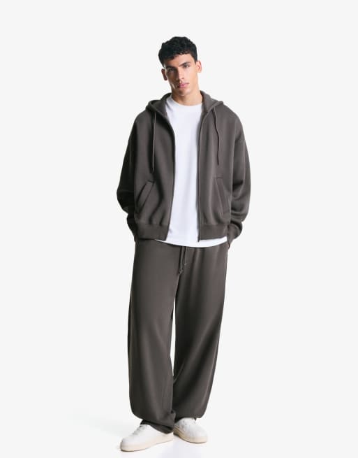 Bershka Sweat à capuche zippé Gris ASOS