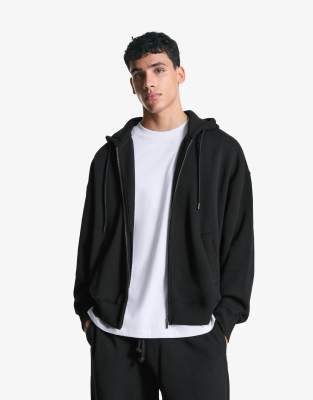 Bershka - Sweat à capuche zippé - Noir