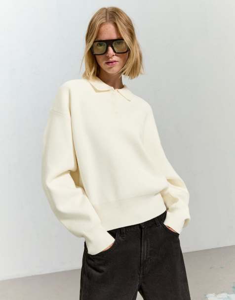 Bershka - Sweat à col polo - Écru - view 1