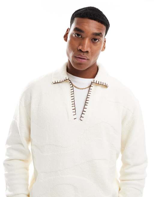 Bershka - Sweat à col V avec détails - Crème