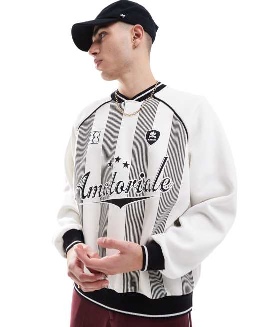 Bershka - Sweat avec imprimé rayé sportif vintage - Blanc 