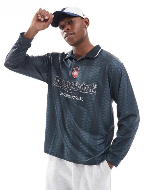 Bershka - Sweat avec imprimé rayé sportif vintage - Bleu marine 