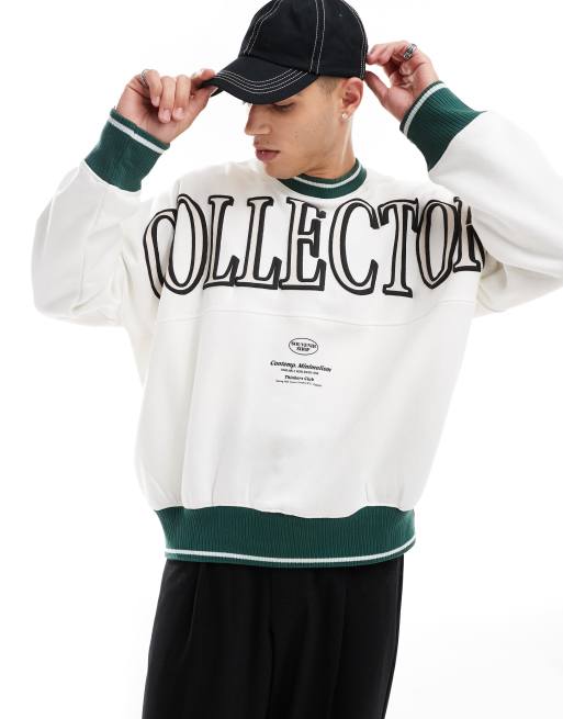 Bershka - Sweat avec imprimé sportif vintage - Blanc