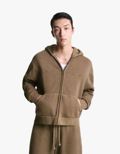 Bershka - Sweat court coupe carrée à fermeture éclair - Marron - view 1