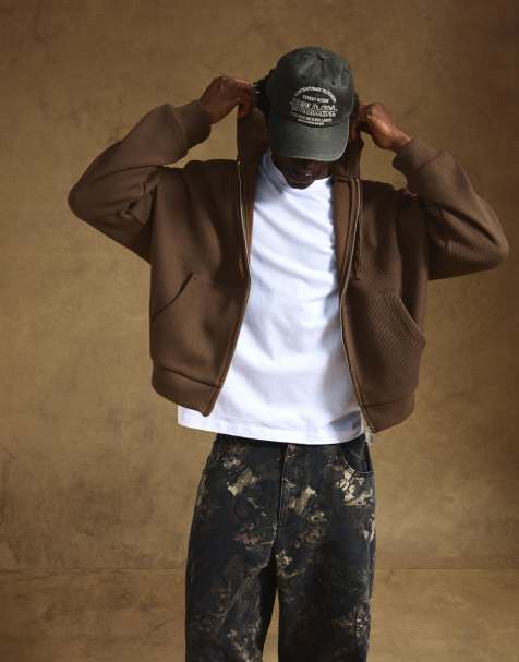 Bershka - Sweat en maille gaufrée à fermeture éclair - Marron - view 1