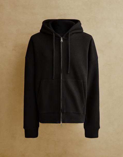 Bershka - Sweat en maille gaufrée à fermeture éclair - Noir - view 1