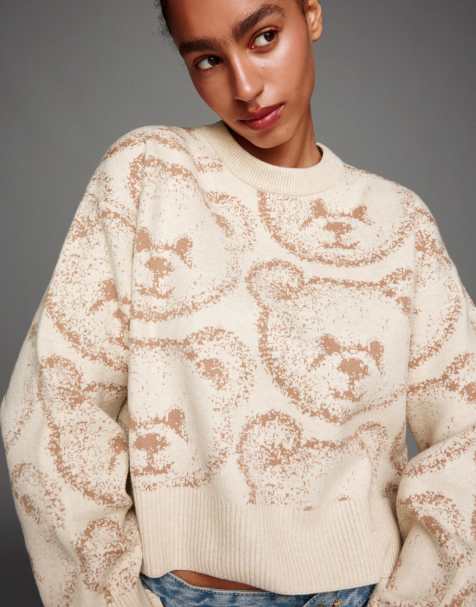 Bershka - Sweat imprimé en jacquard - Taupe - view 1
