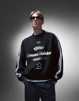 Bershka - Sweat imprimé en velours à fines côtes - Noir