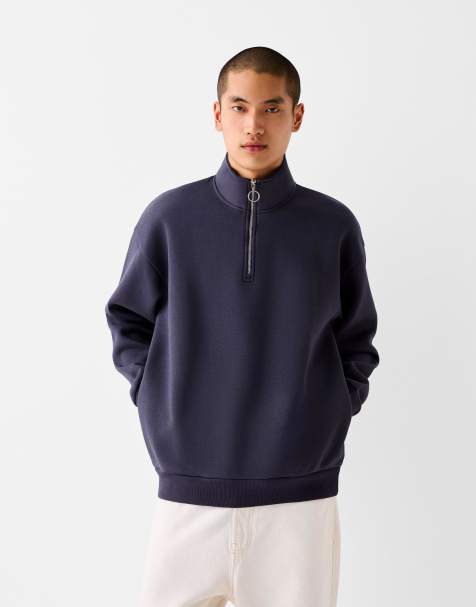 Bershka - Sweat oversize à col montant zippé - Bleu denim - view 1