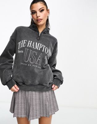 Bershka 'Hamptons' 1/4 zip oversized sweatshirt in grey - ASOS Price Checker
