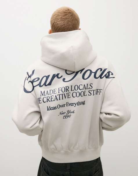Bershka sweat-shirt à capuche imprimé écru - view 1
