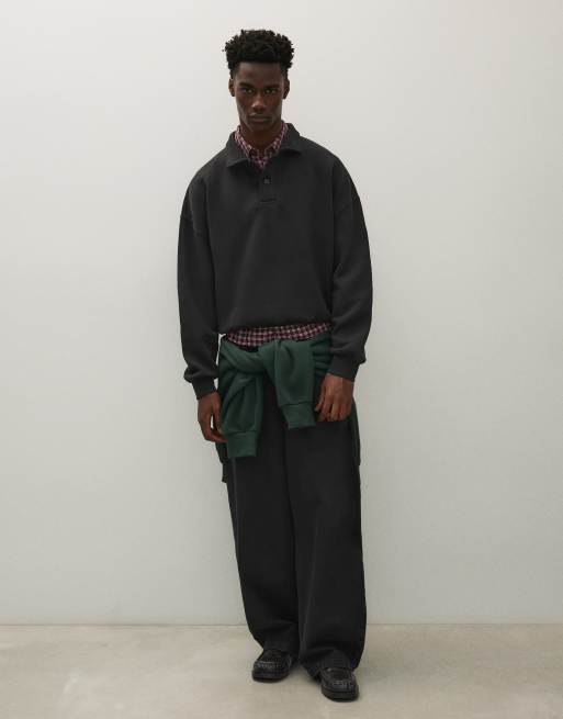 Bershka sweat-shirt à col polo boutonné noir, 4 de 5