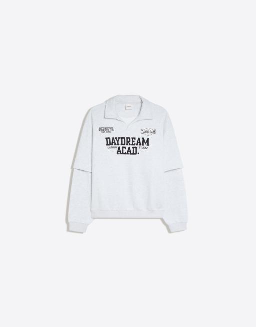 Bershka sweat-shirt à effet double manche et col polo gris clair, 6 de 7