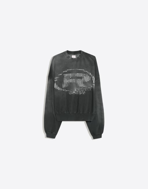 Bershka sweat-shirt col rond effet délavé gris délavé, 3 de 4