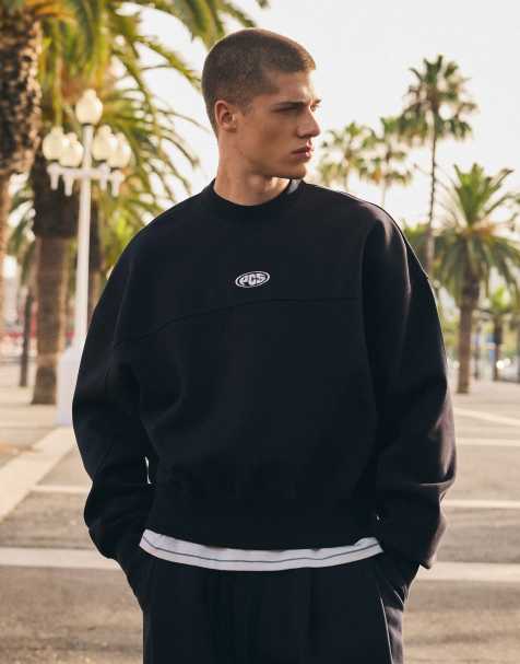 Bershka - Sweat-shirt coupe carrée à col ras de cou - Bleu - view 1