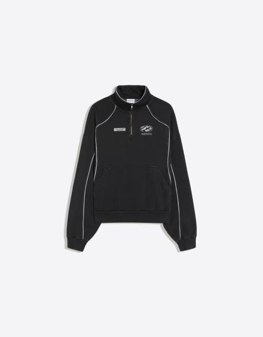 Bershka sweat-shirt délavé à demi-zip avec passepoil noir, 5 de 5