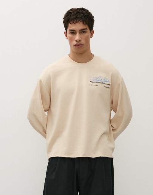 Bershka sweat-shirt imprimé à col rond beige, 2 de 5