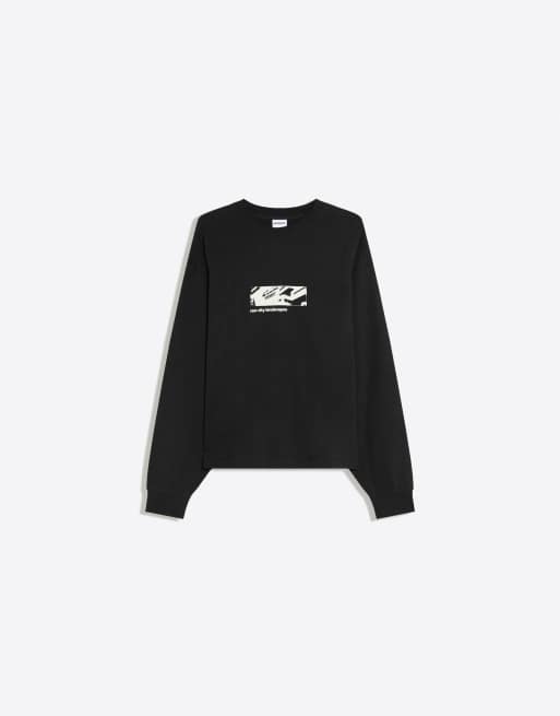 Bershka sweat-shirt imprimé à col rond noir, 5 de 5