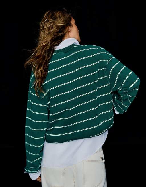 Bershka - Sweat-shirt rayé à col rond - Vert, 3 de 6