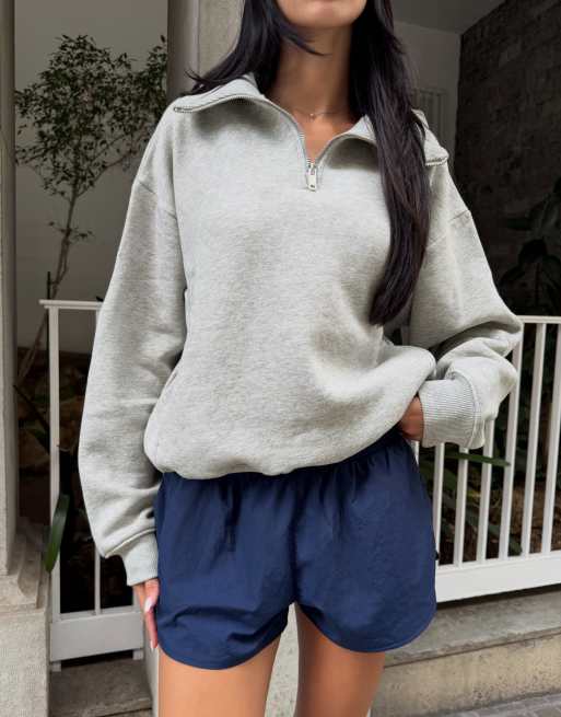 Bershka - Sweat-shirt zippé à col montant - Gris clair, 2 de 5