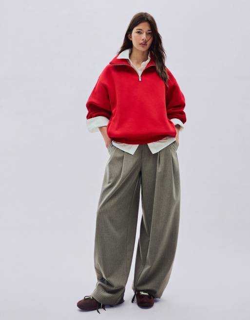 Bershka - Sweat-shirt zippé à col montant - Rouge, 4 de 5