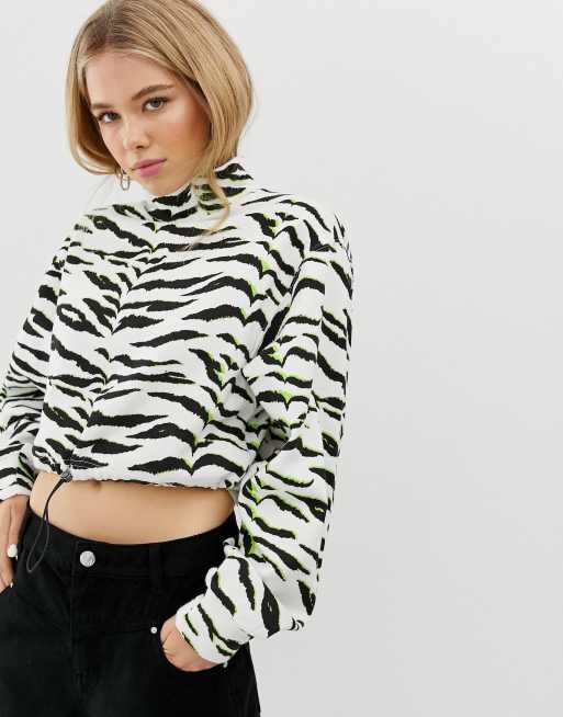 Bershka sweat top with toggle in zebra print