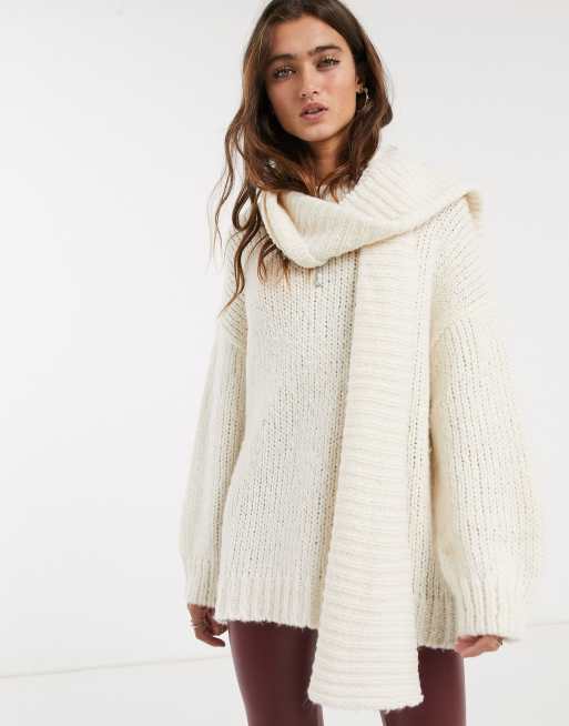 Bershka sweater u0026 matching scarf in cream | ASOS