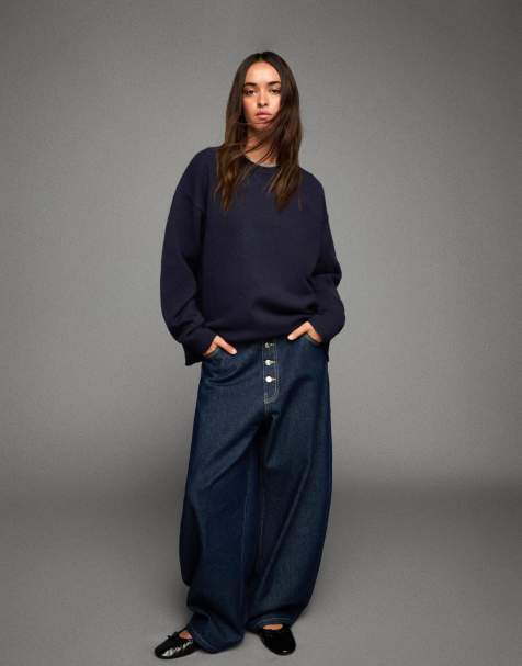 Bershka - Sweater met ronde hals in denimblauw - view 1