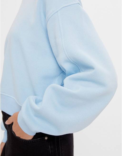 Bershka - Sweater van katoen met naden in babyblauw, 3 van 4