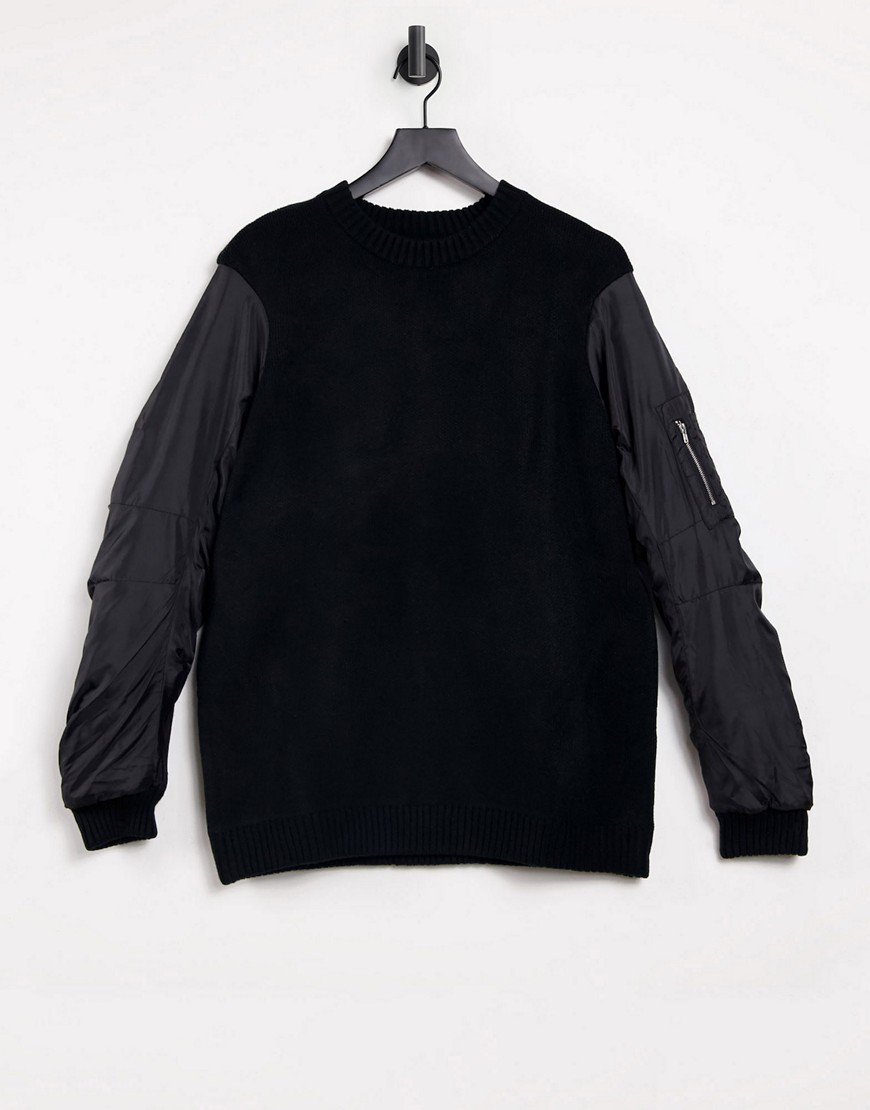 Bershka sweater with nylon sleeves-Black
