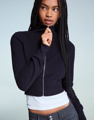 Bershka - Sweatshirt in Blau mit Reißverschluss-Marineblau