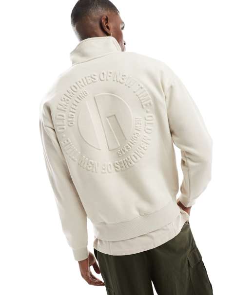 Bershka – Sweatshirt in Ecru mit kurzem Reißverschluss und geprägtem Print - view 1